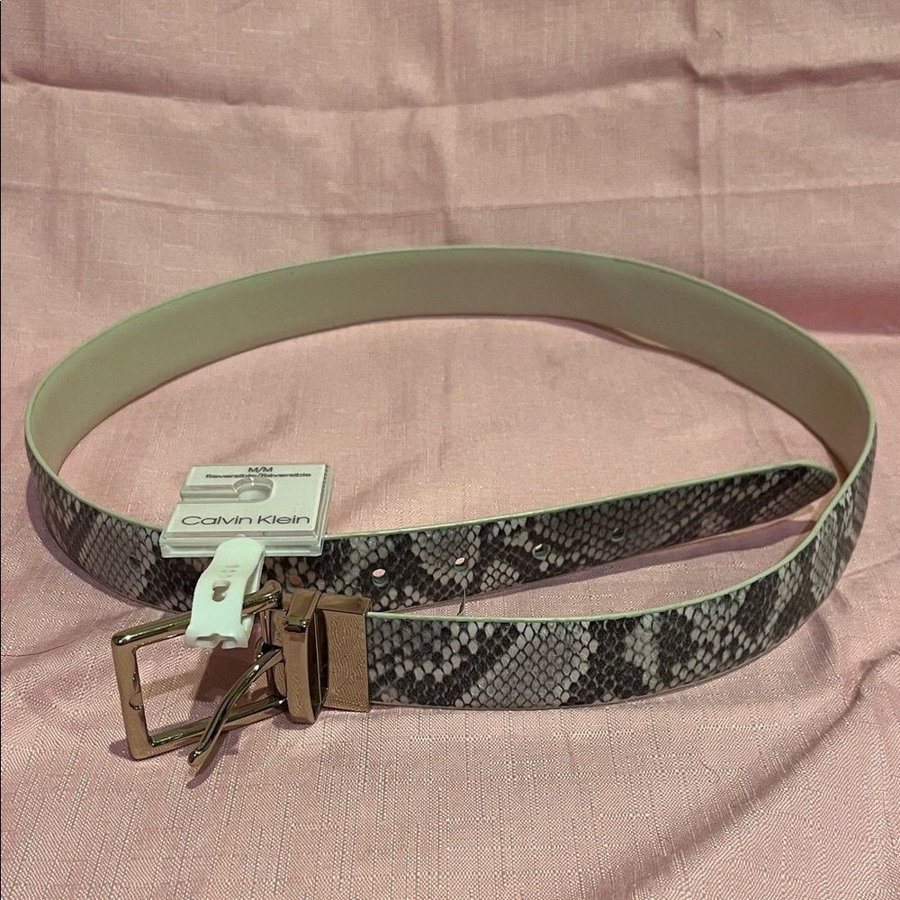 Calvin Klein Women's Snake Pattern Belt - Black, White, and Gold